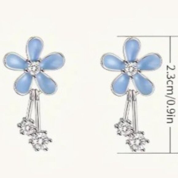 Floral Stud Earrings with Rhinestones, Stainless Steel Post Oriental Style - Picture 4 of 7